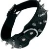 Gloria Pets Leather Collar With 3 Rows Of Spikes Black