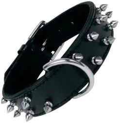 Gloria Pets Black Leather Dog Collar With 2 Rows Of Spikes