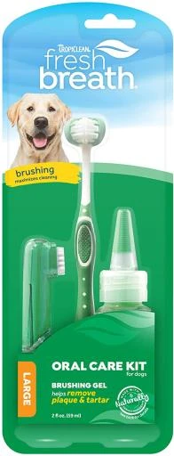 TropiClean Dental Hygiene Kit With 1 Gel And 2 Toothbrushes For Large Dogs